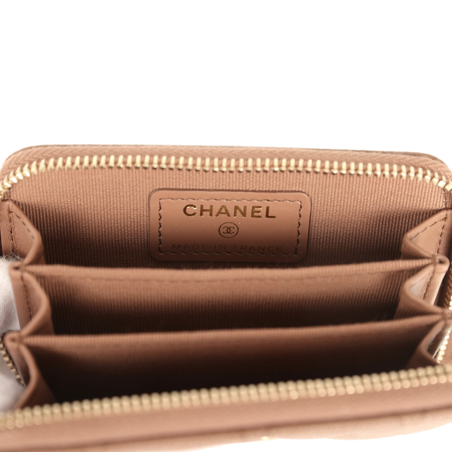 Chanel Classic Zipped Coin Purse Wallet Brown Shiny Caviar Light Gold Hardware