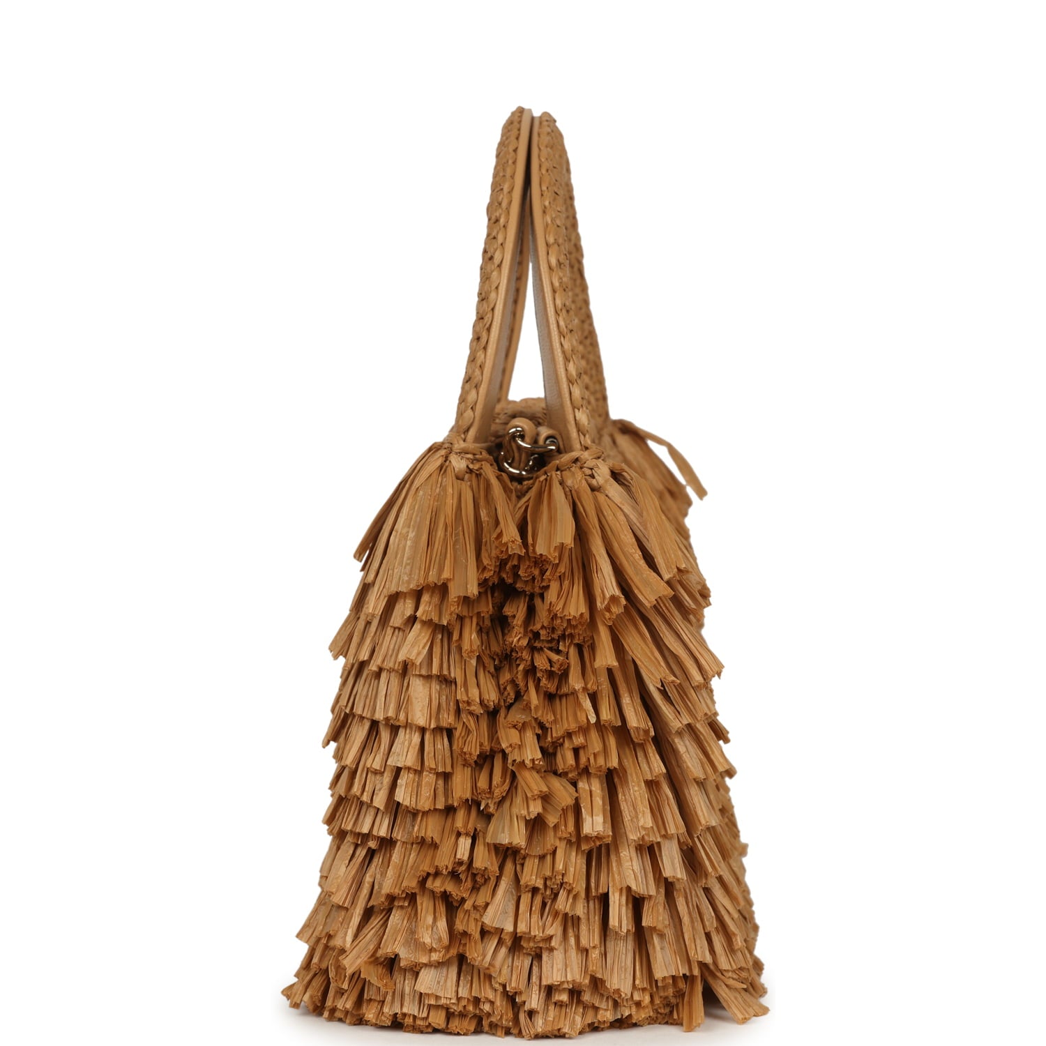 Chanel Small Fringe Kelly Dark Beige Raffia Wood and Light Gold Hardware