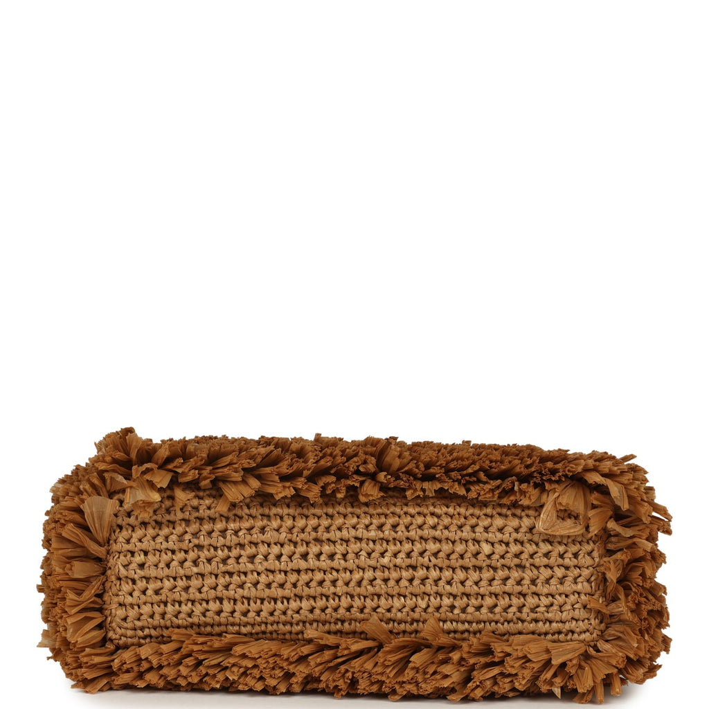 Chanel Small Fringe Kelly Dark Beige Raffia Wood and Light Gold Hardware