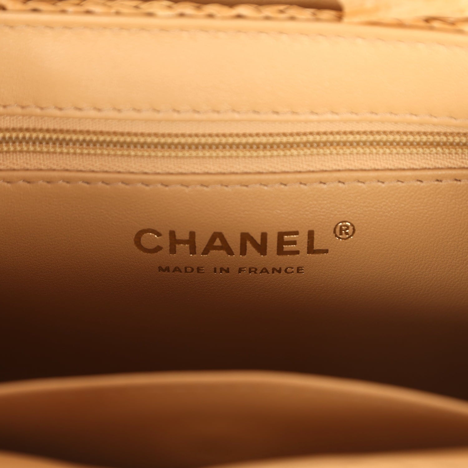 Chanel Small Fringe Kelly Dark Beige Raffia Wood and Light Gold Hardware