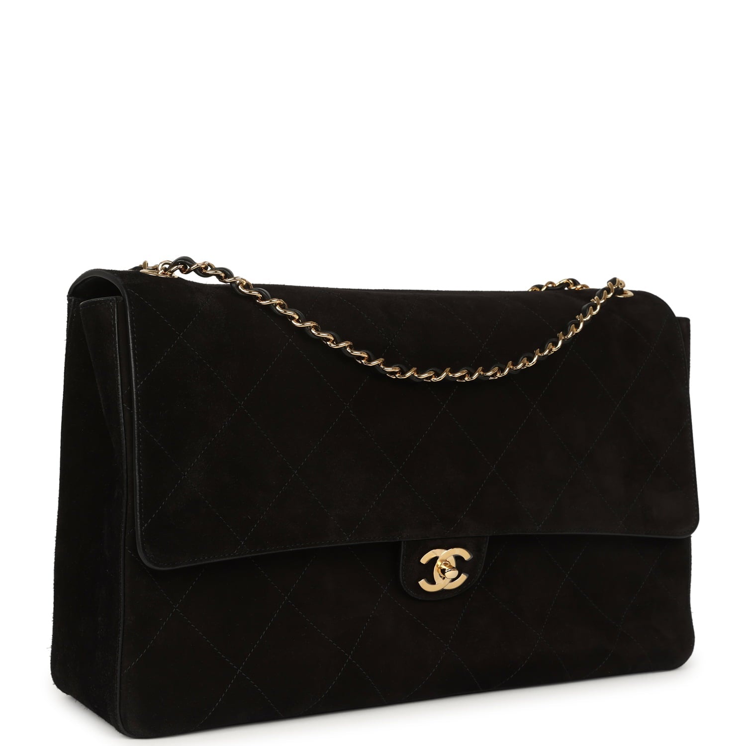 Chanel Maxi "Souplissimo" Large Flap Bag Black Suede Gold Hardware