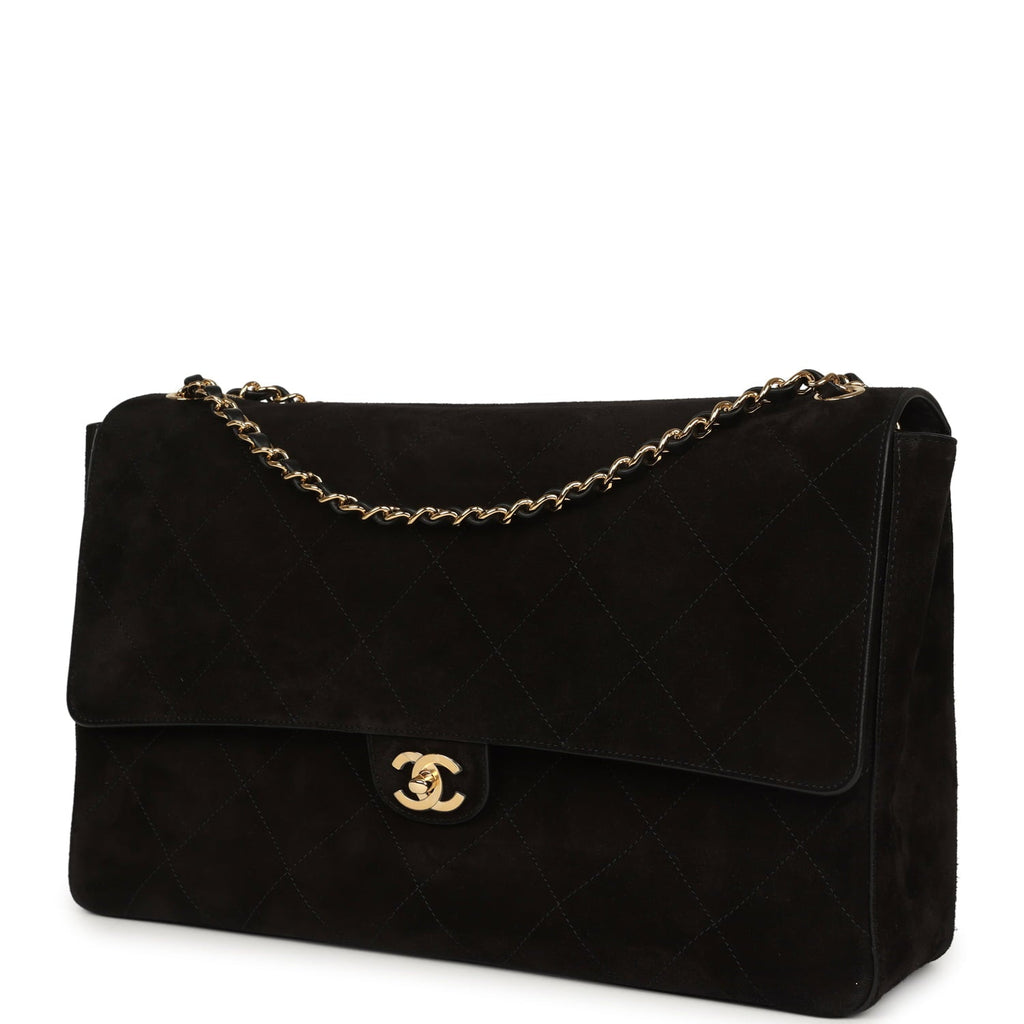Chanel Maxi "Souplissimo" Large Flap Bag Black Suede Gold Hardware