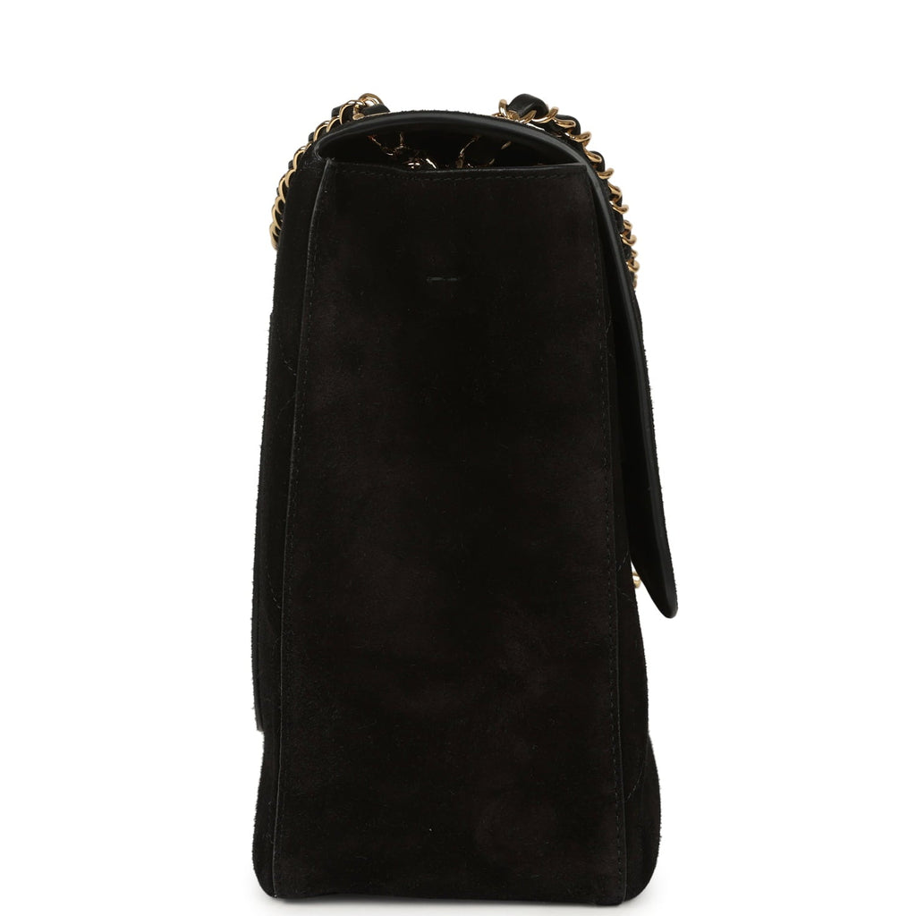 Chanel Maxi "Souplissimo" Large Flap Bag Black Suede Gold Hardware