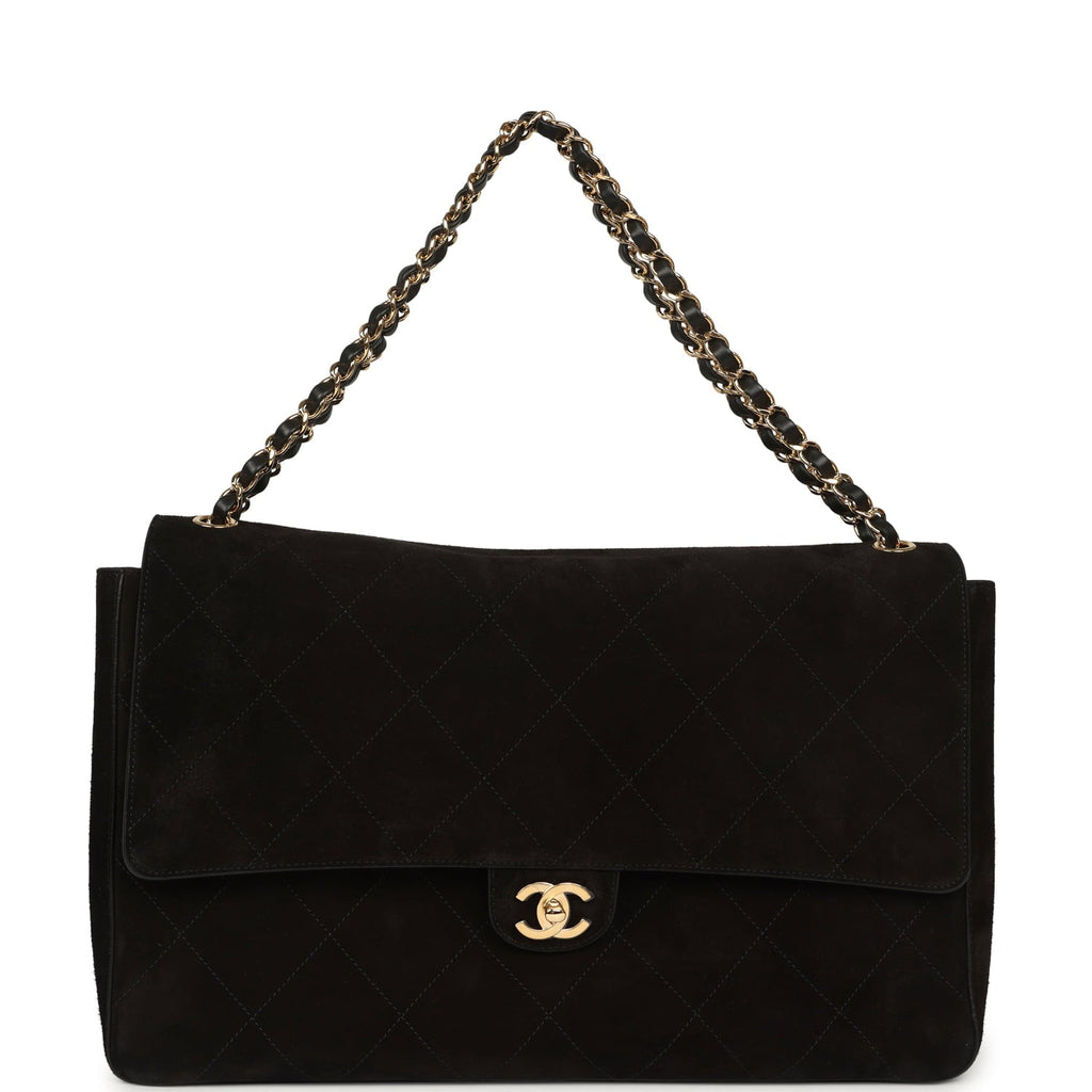 Chanel Maxi "Souplissimo" Large Flap Bag Black Suede Gold Hardware