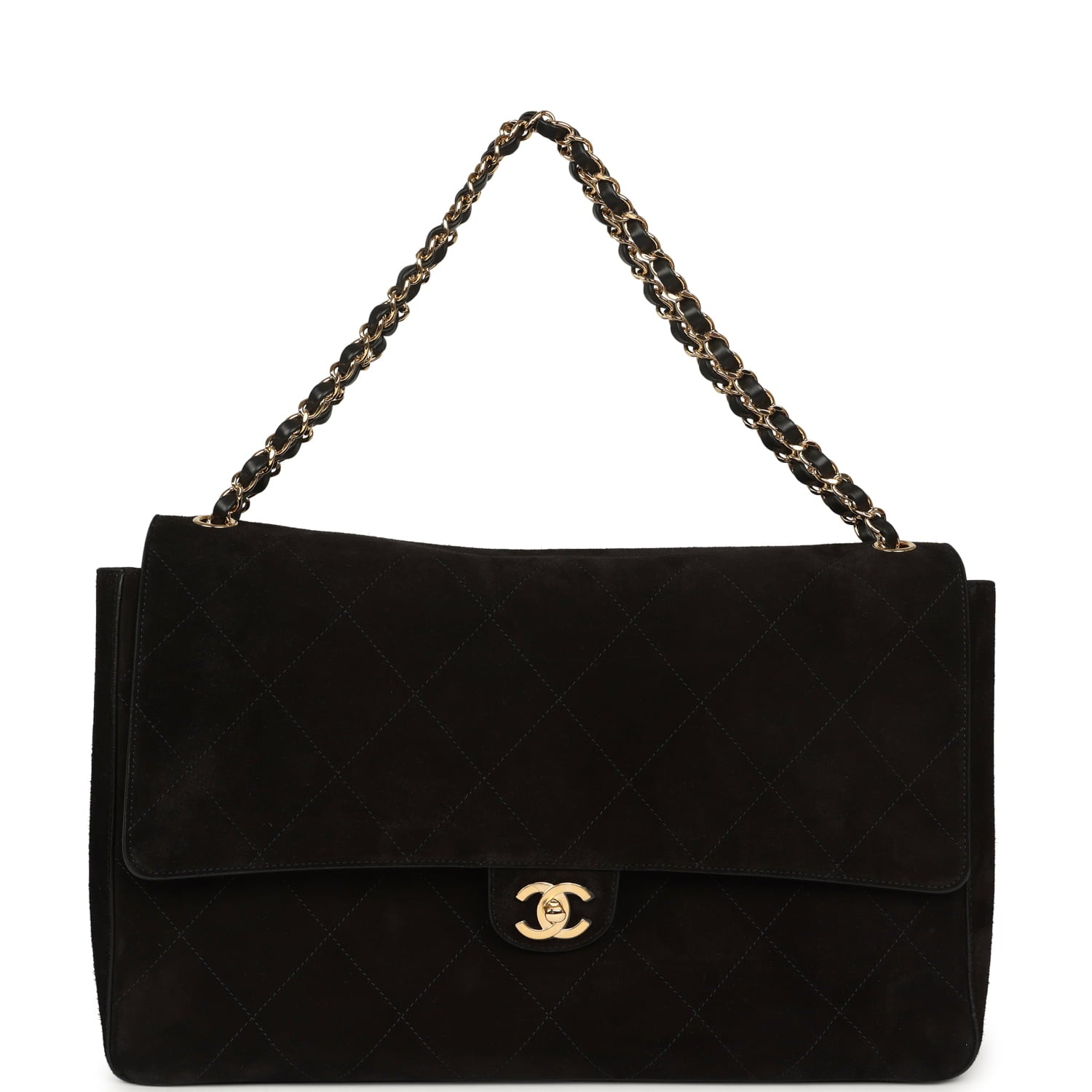 Chanel Maxi "Souplissimo" Large Flap Bag Black Suede Gold Hardware