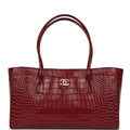 Chanel Small Cerf Shopping Bag Burgundy Croc Embossed Calfskin Gold Hardware