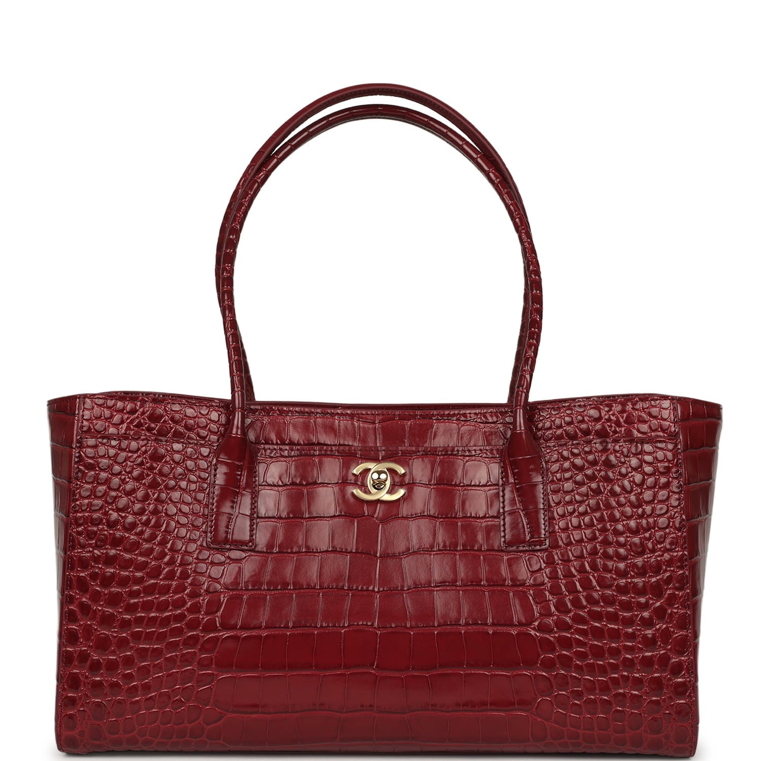 Chanel Small Cerf Shopping Bag Burgundy Croc Embossed Calfskin Gold Hardware