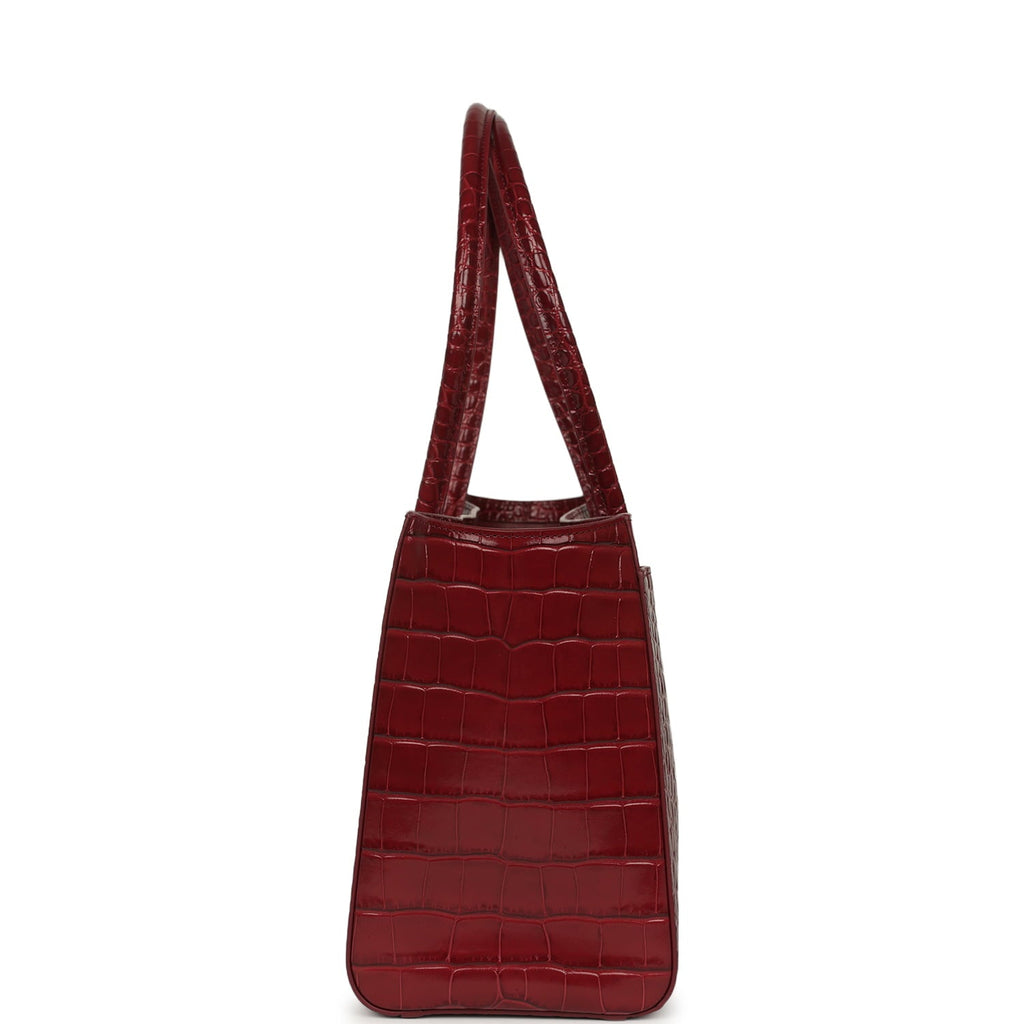 Chanel Small Cerf Shopping Bag Burgundy Croc Embossed Calfskin Gold Hardware