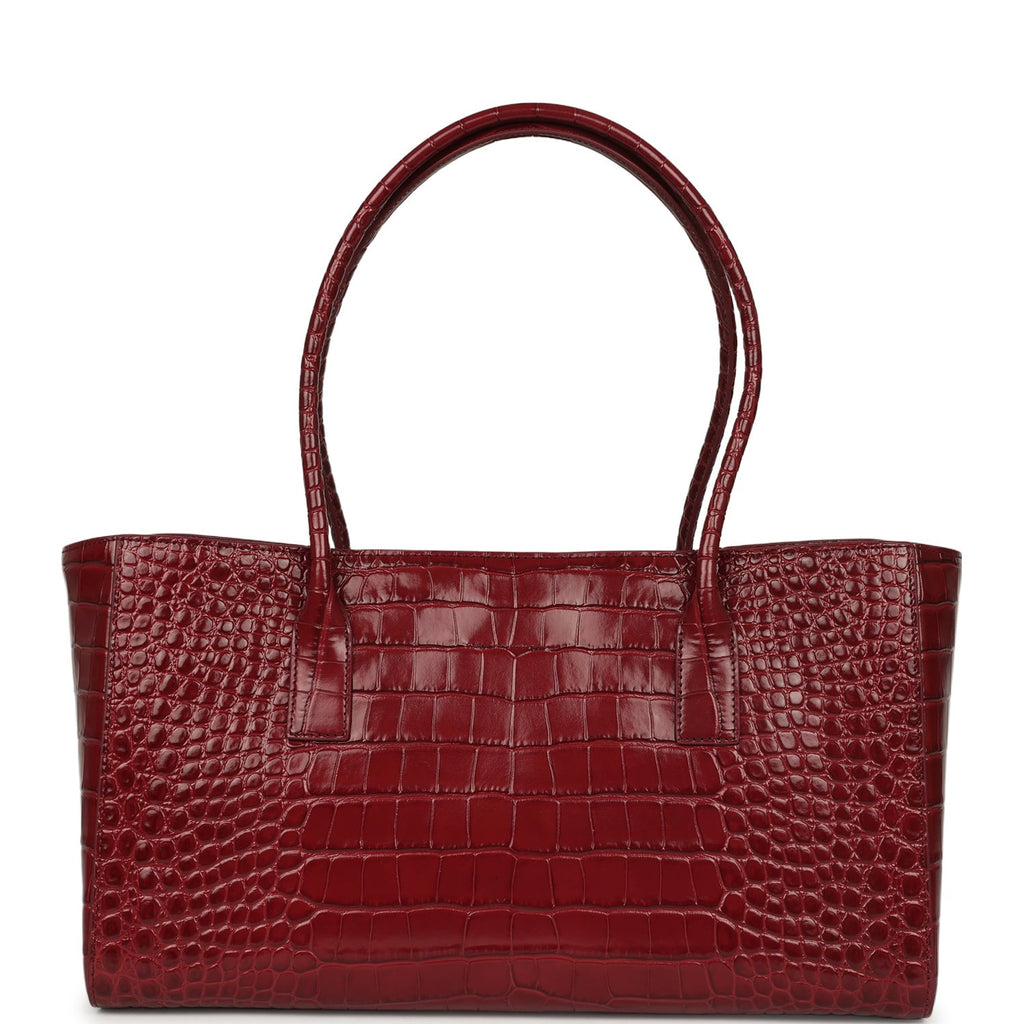 Chanel Small Cerf Shopping Bag Burgundy Croc Embossed Calfskin Gold Hardware