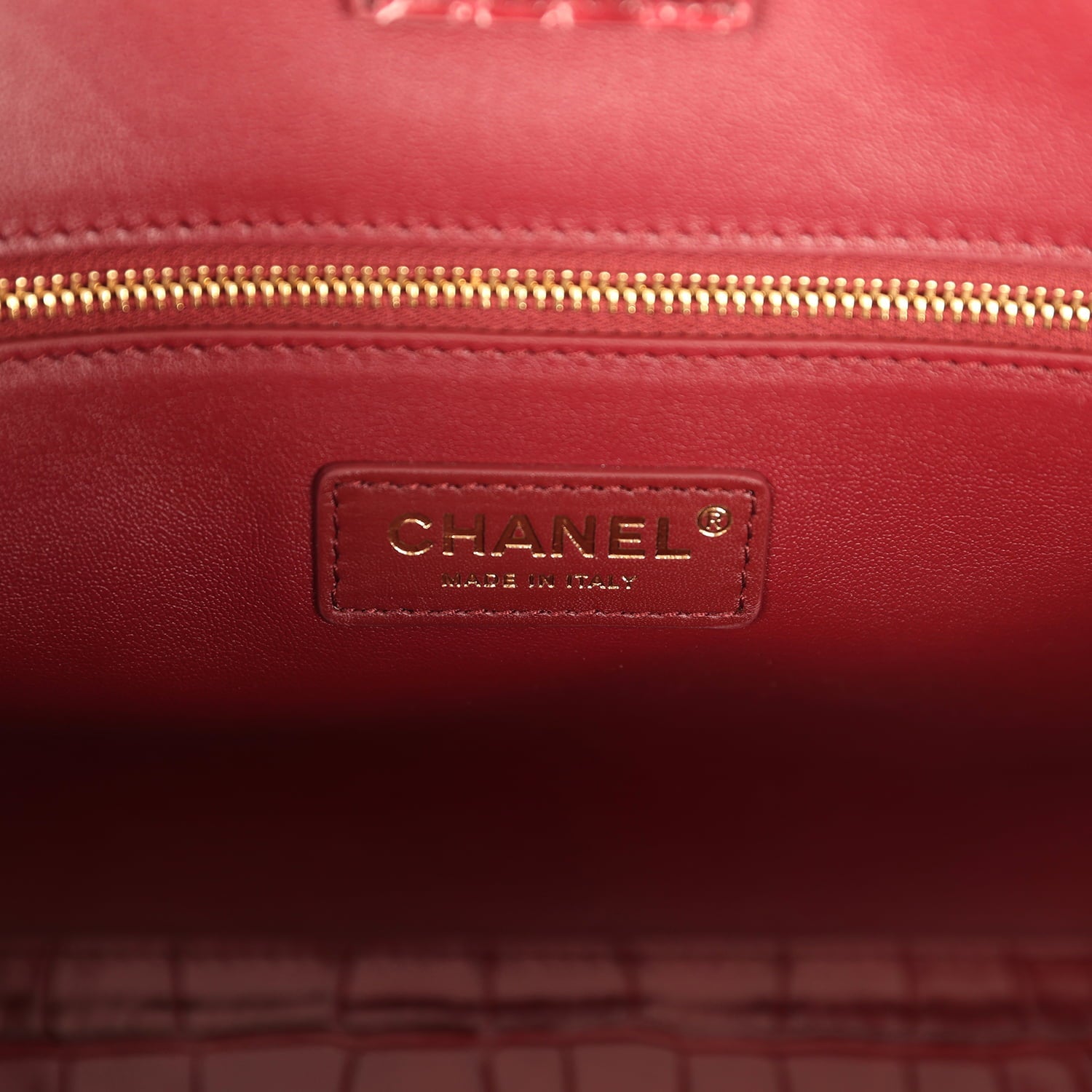 Chanel Small Cerf Shopping Bag Burgundy Croc Embossed Calfskin Gold Hardware
