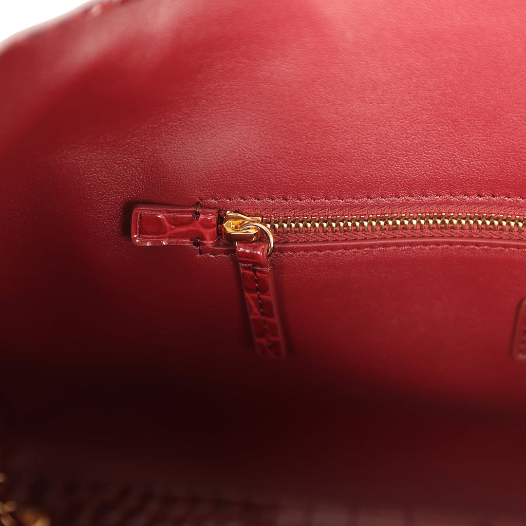 Chanel Small Cerf Shopping Bag Burgundy Croc Embossed Calfskin Gold Hardware