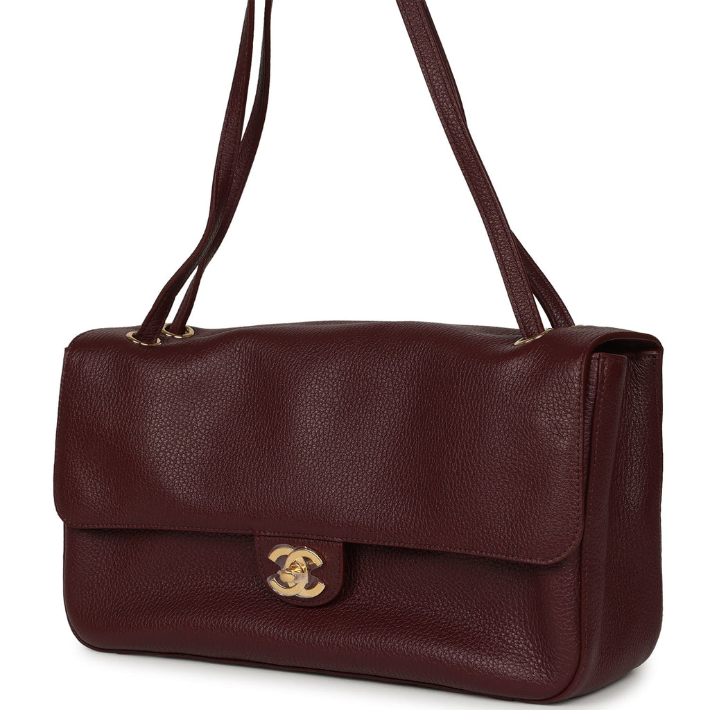 Chanel Maxi "Souplissimo" Small Flap Bag Burgundy Caviar Gold Hardware