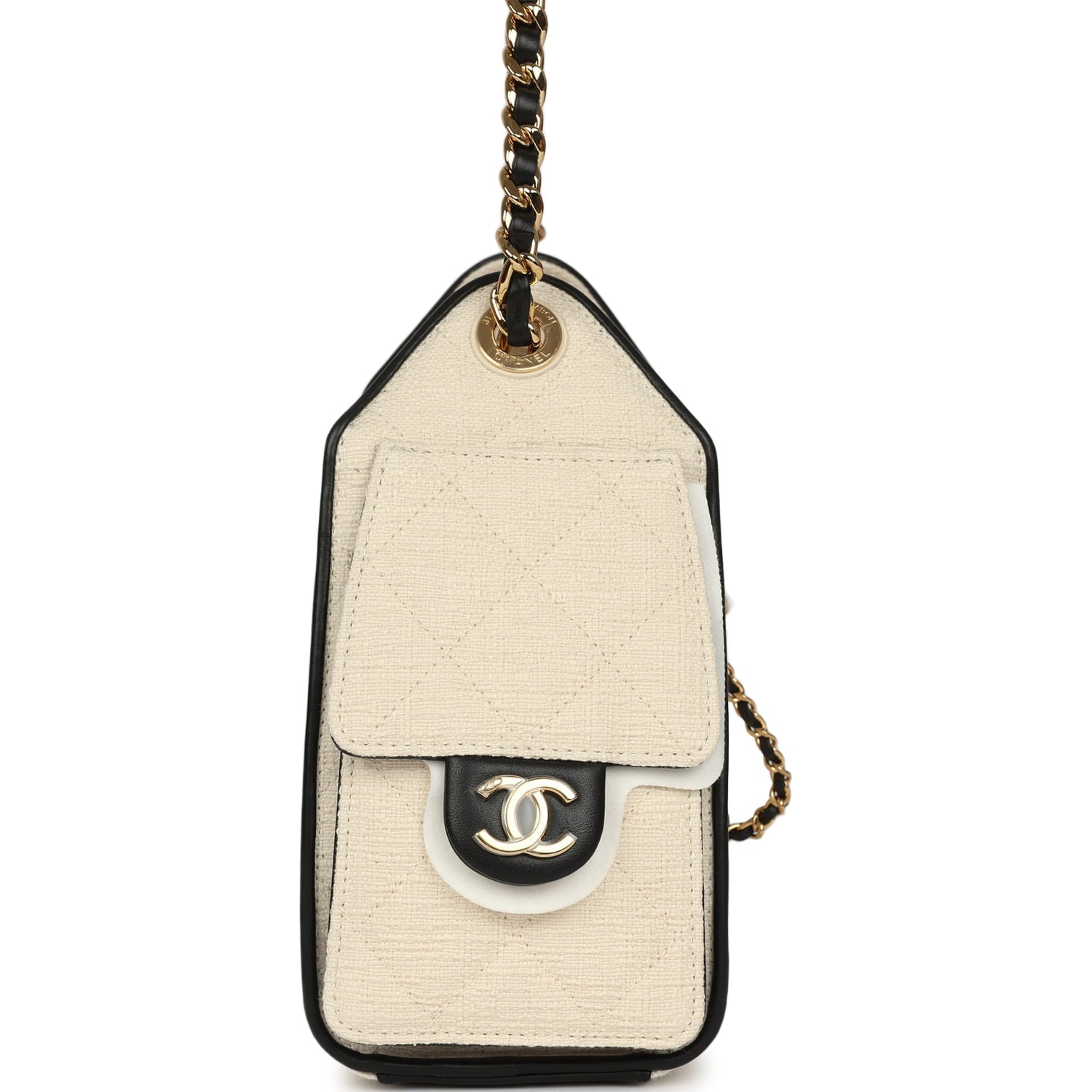 Chanel Mini 25 Hobo Bag Ecru Canvas and Black Calfskin Gold Hardware