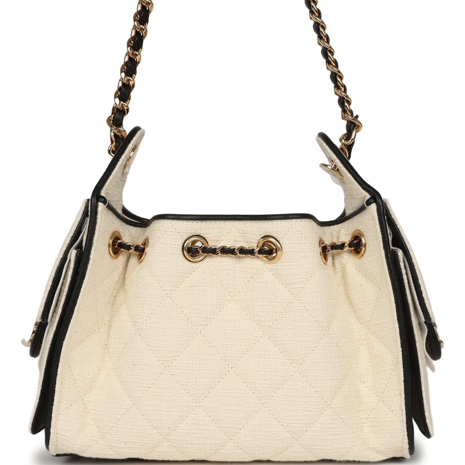 Chanel Mini 25 Hobo Bag Ecru Canvas and Black Calfskin Gold Hardware