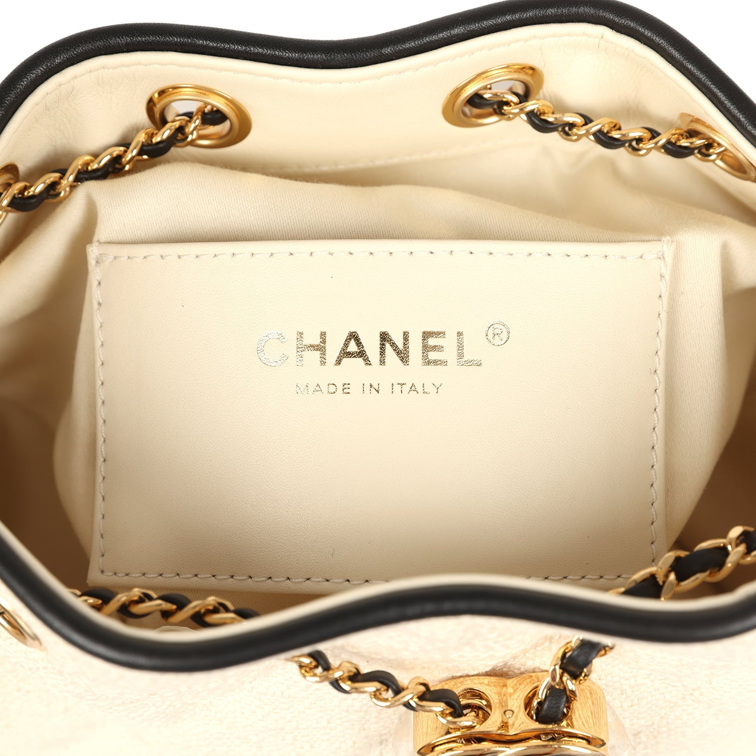 Chanel Mini 25 Hobo Bag Ecru Canvas and Black Calfskin Gold Hardware