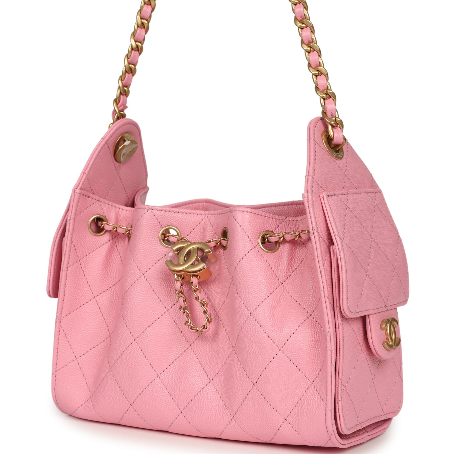 Chanel Mini 25 Hobo Bag Pink Caviar Antique Gold Hardware
