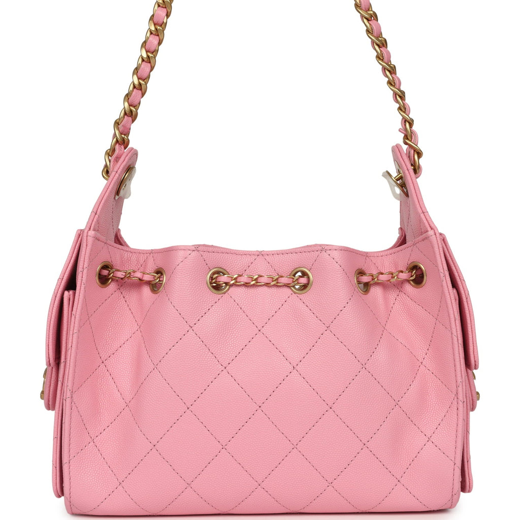 Chanel Mini 25 Hobo Bag Pink Caviar Antique Gold Hardware