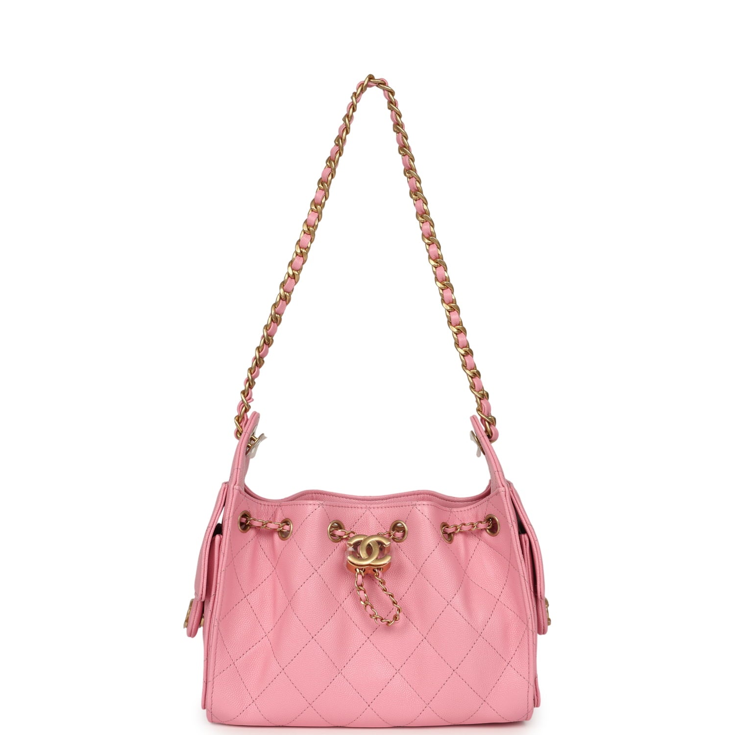 Chanel Mini 25 Hobo Bag Pink Caviar Antique Gold Hardware