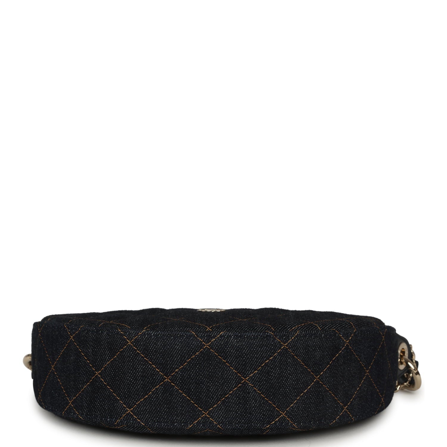 Chanel Round Clutch with Chain Dark Blue Denim Light Gold Hardware