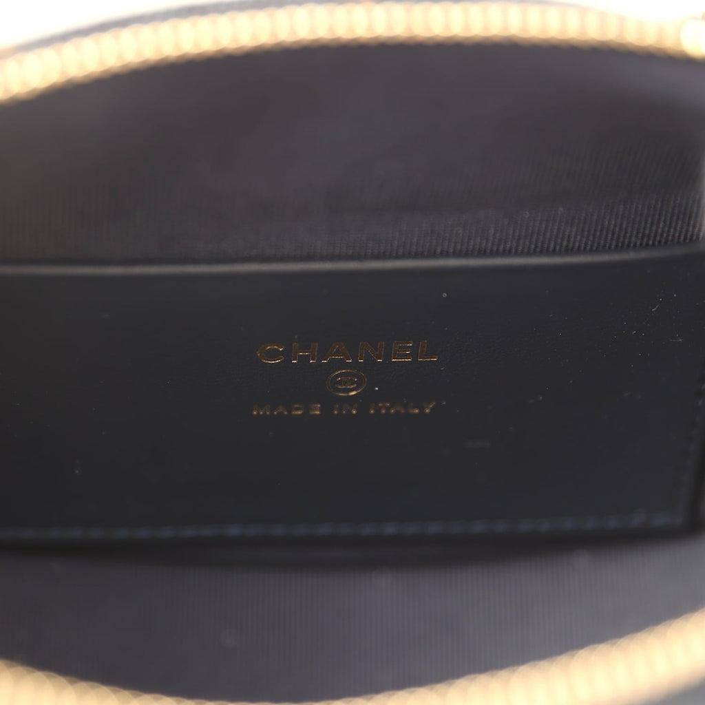 Chanel Round Clutch with Chain Dark Blue Denim Light Gold Hardware