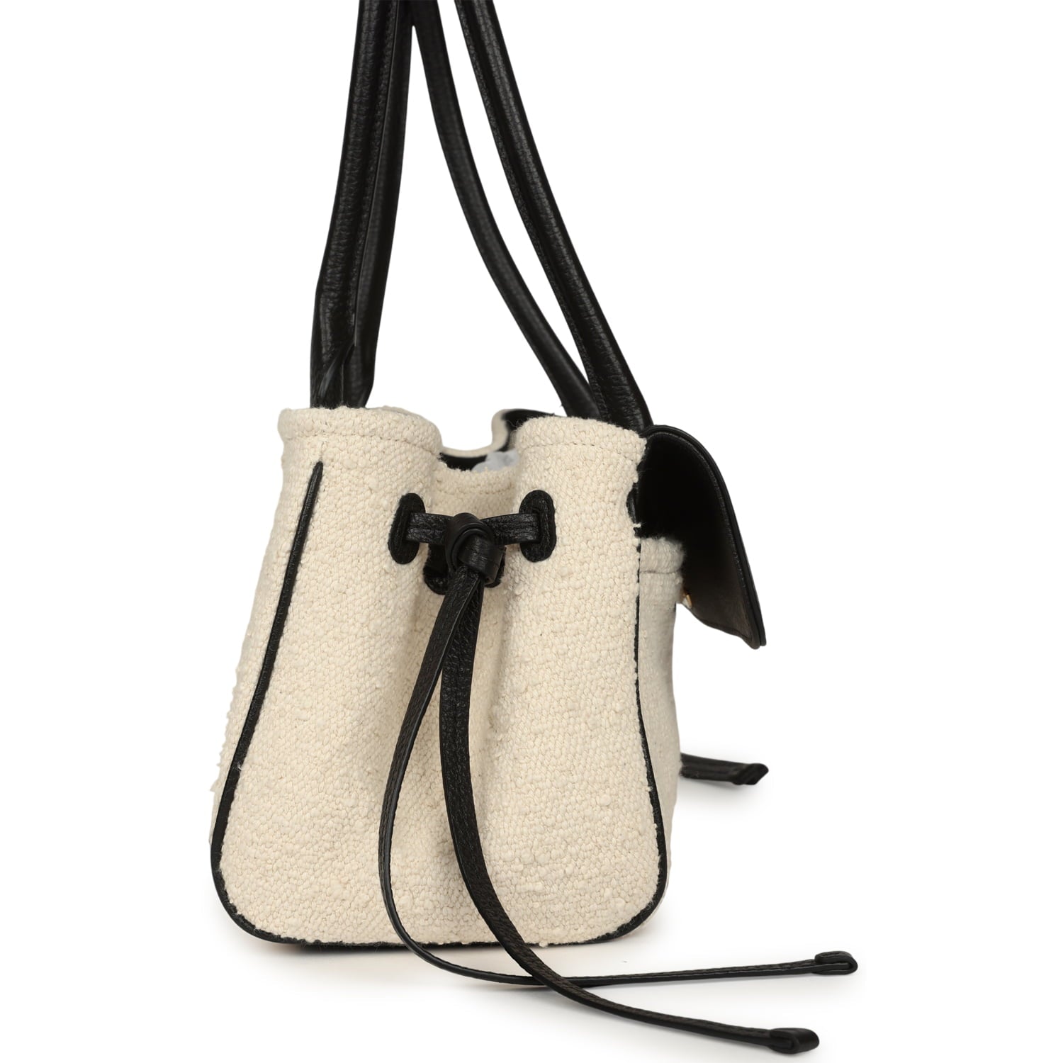 Chanel Small "Urban Essential" East West Shopping Tote Black Calfskin and White Tweed Boucle Gold Hardware