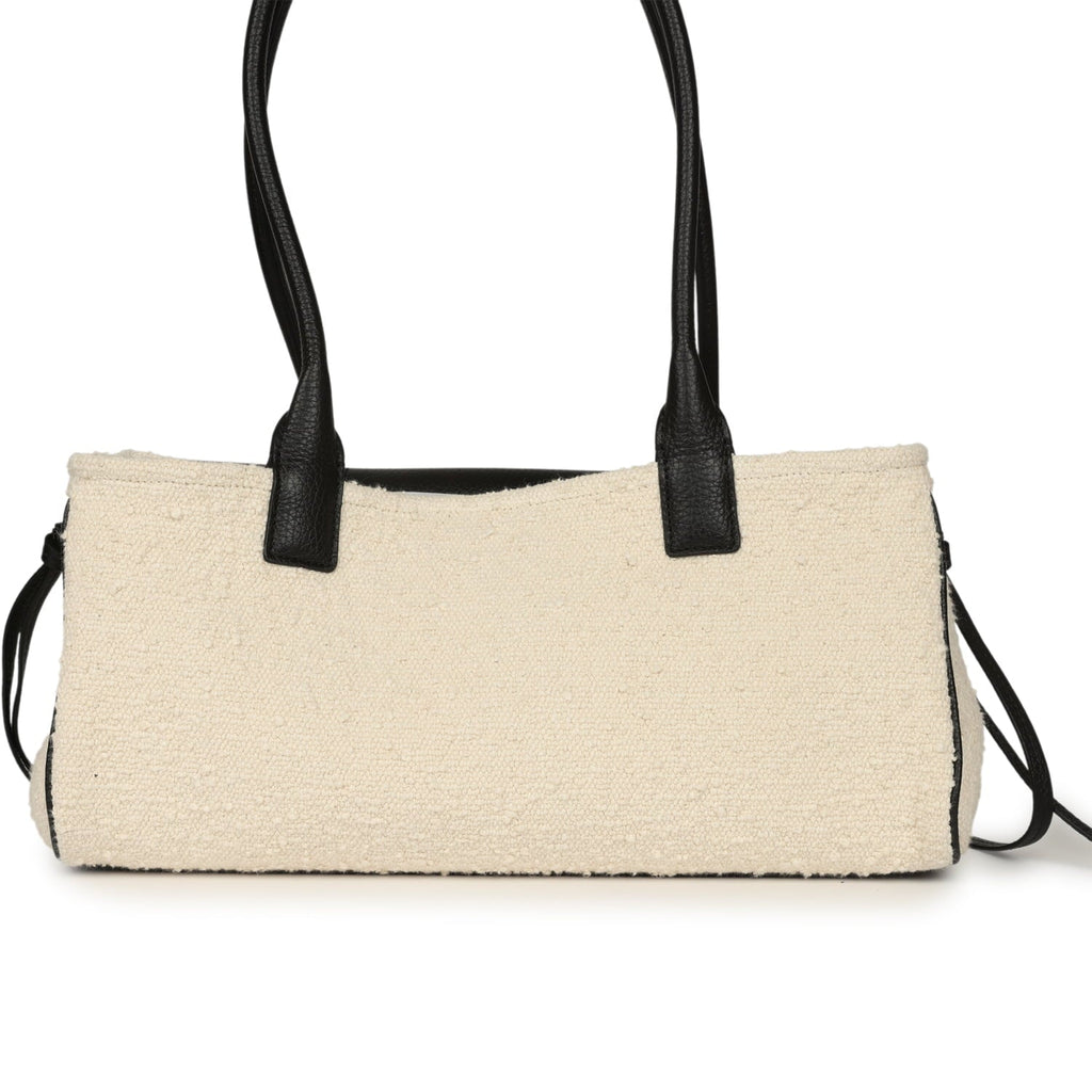 Chanel Small "Urban Essential" East West Shopping Tote Black Calfskin and White Tweed Boucle Gold Hardware