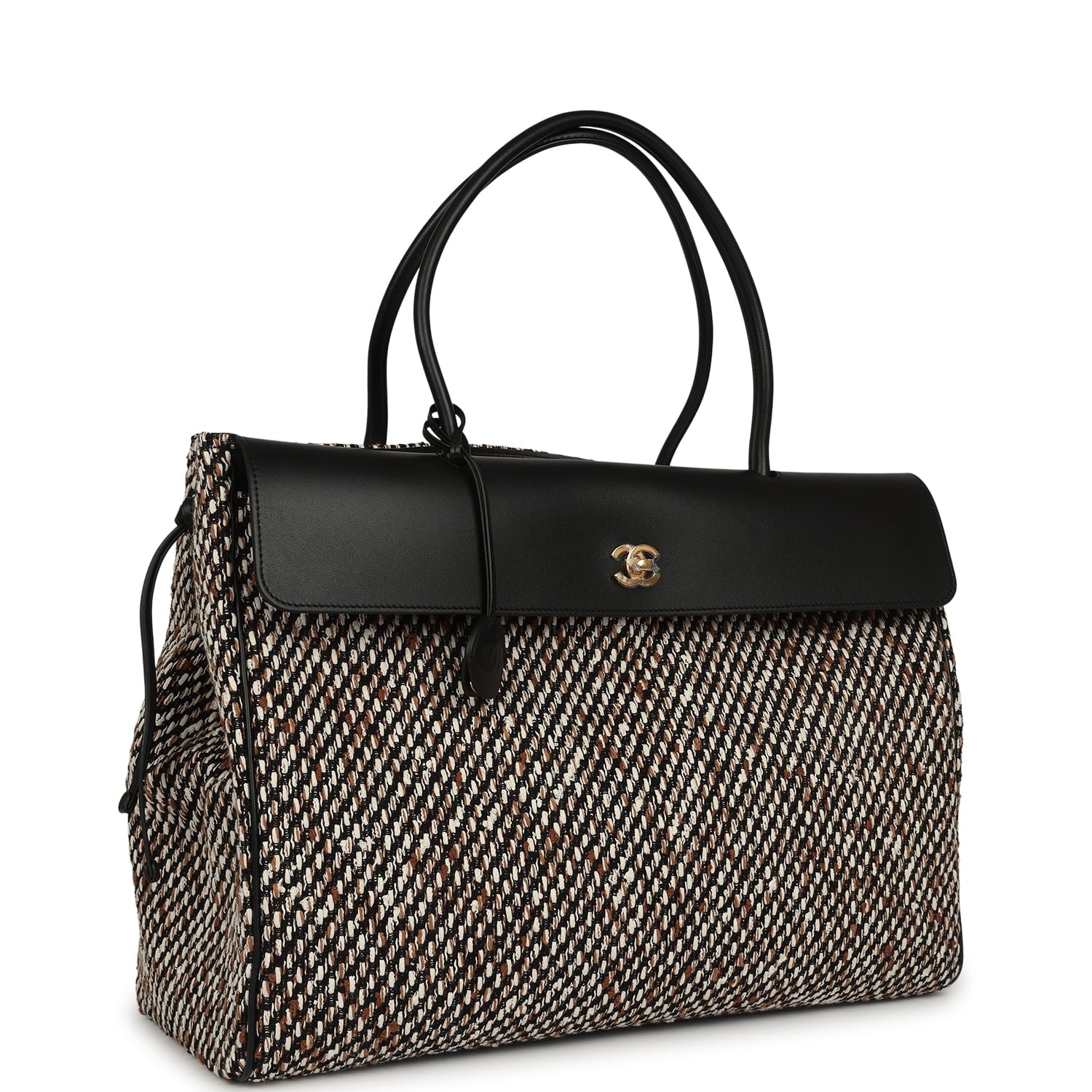 Chanel XXL "Urban Essential" Shopping Tote Black Calfskin and Multi Tweed Gold Hardware