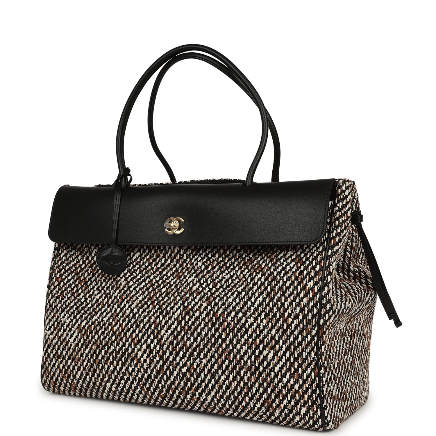 Chanel XXL "Urban Essential" Shopping Tote Black Calfskin and Multi Tweed Gold Hardware