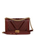 Pre-owned Chanel New Medium Boy Bag Burgundy Chevron Antique Gold Hardware