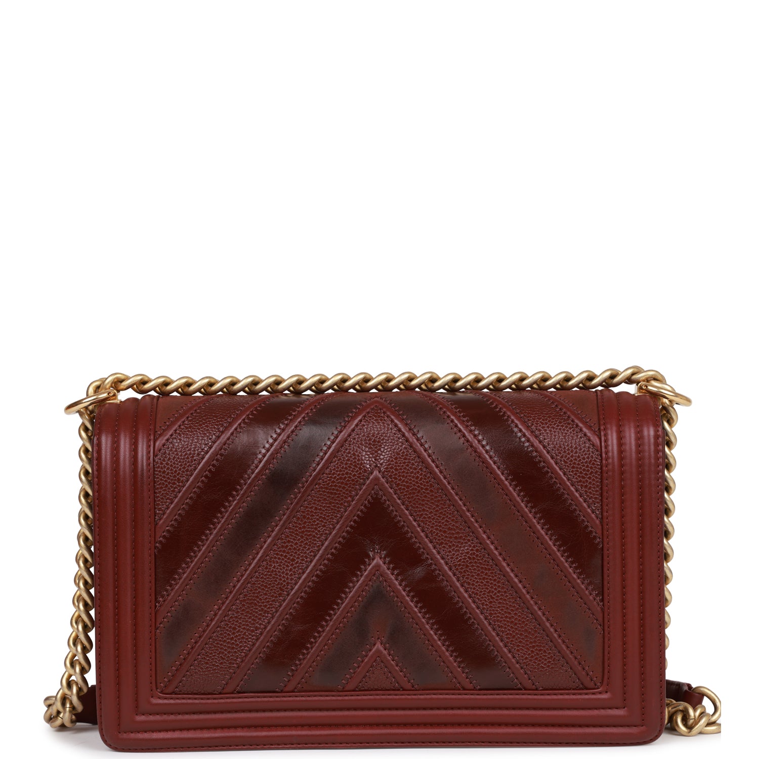 Pre-owned Chanel New Medium Boy Bag Burgundy Chevron Antique Gold Hardware