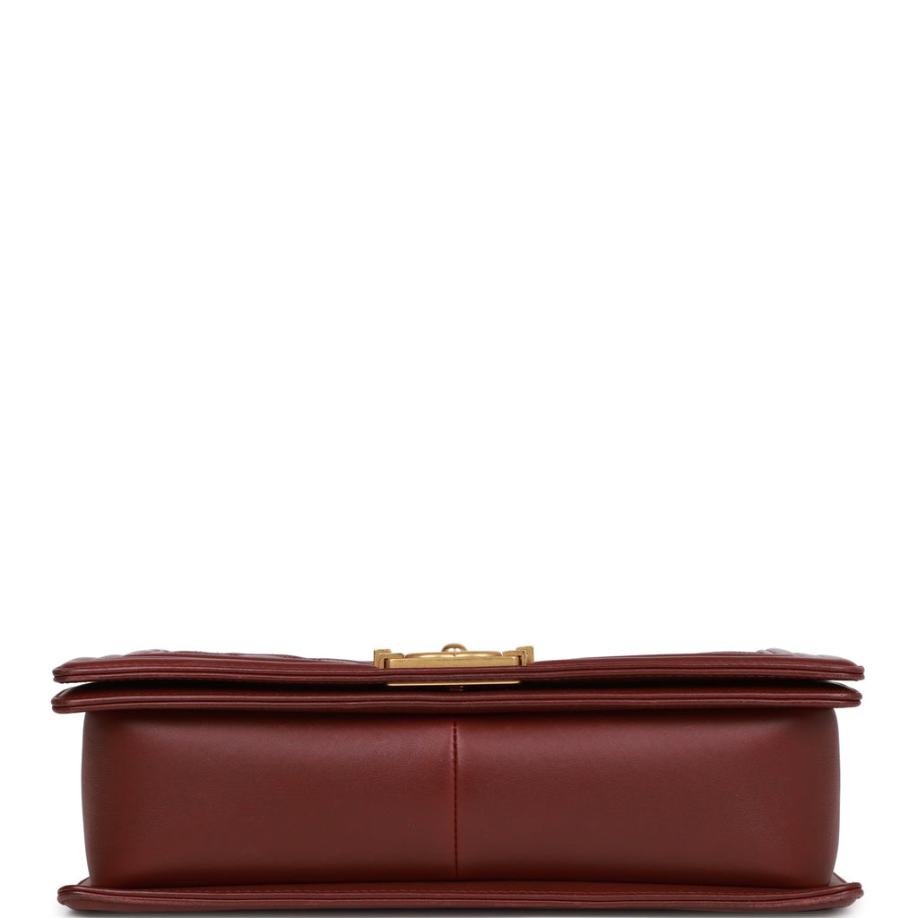 Pre-owned Chanel New Medium Boy Bag Burgundy Chevron Antique Gold Hardware