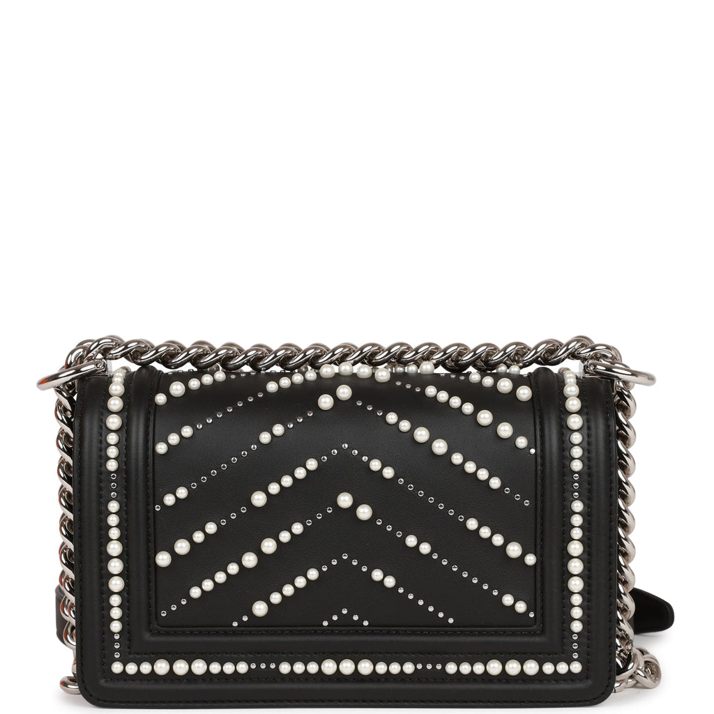 Chanel Small Boy Bag Black Calfskin and Pearl Silver Hardware