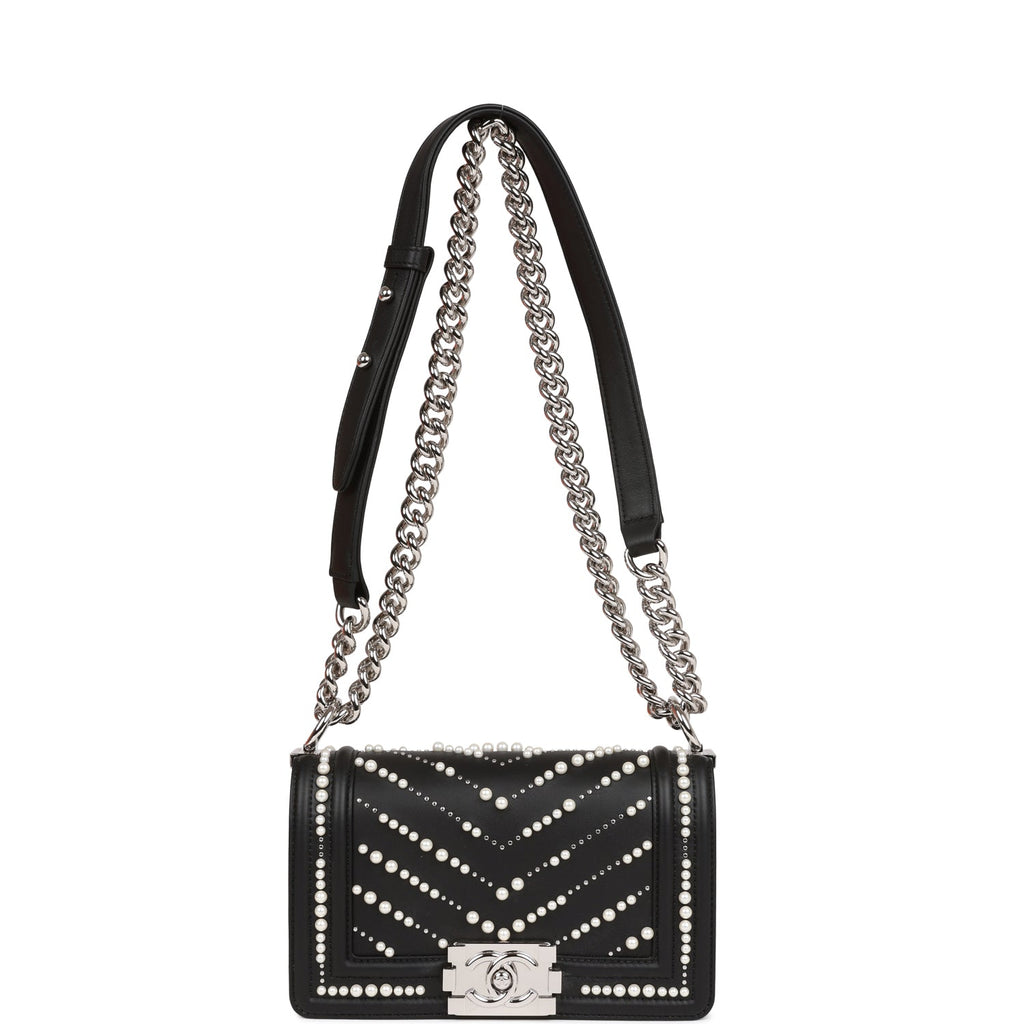Chanel Small Boy Bag Black Calfskin and Pearl Silver Hardware