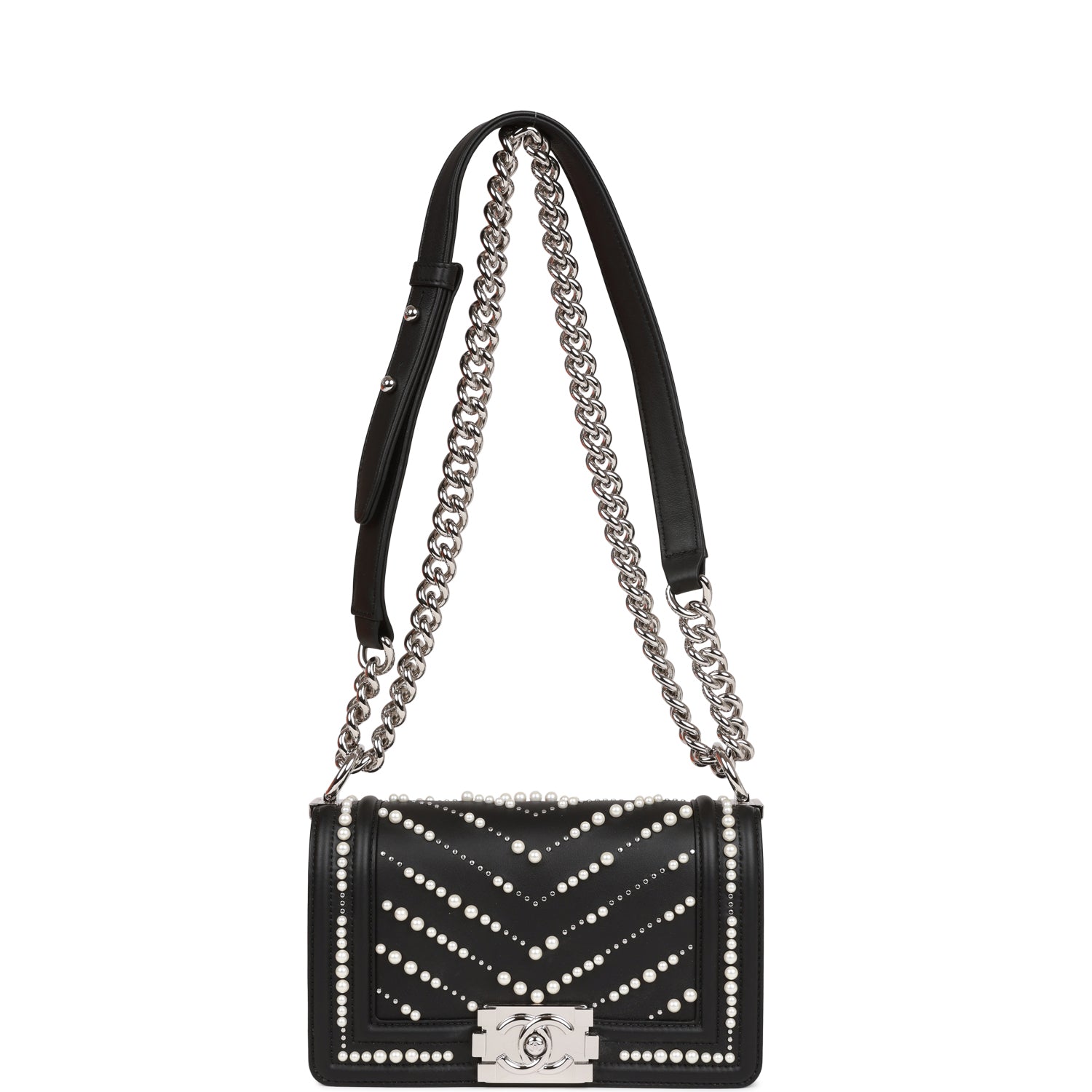 Chanel Small Boy Bag Black Calfskin and Pearl Silver Hardware