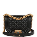 Chanel Small Boy Messenger Bag Black Caviar Antique Gold Hardware