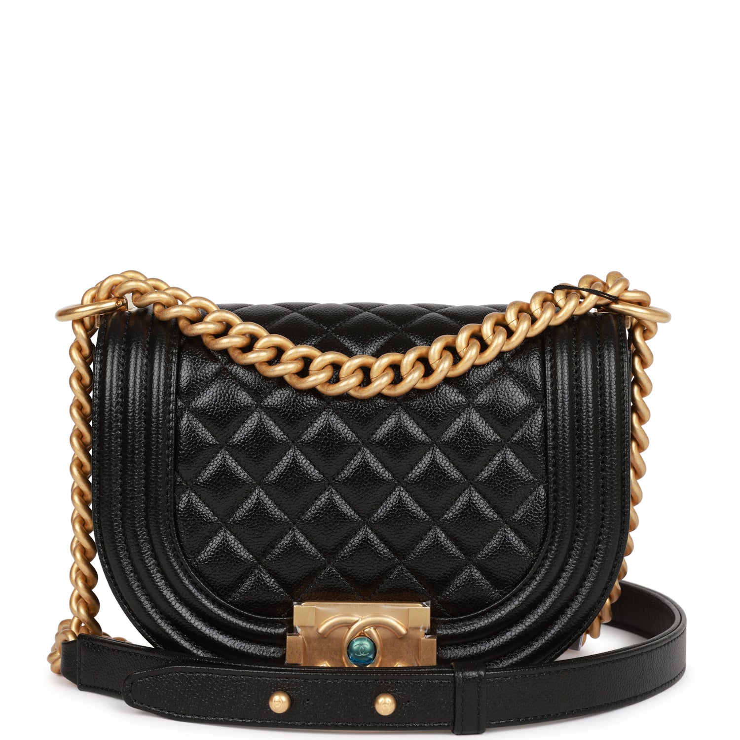 Chanel Small Boy Messenger Bag Black Caviar Antique Gold Hardware