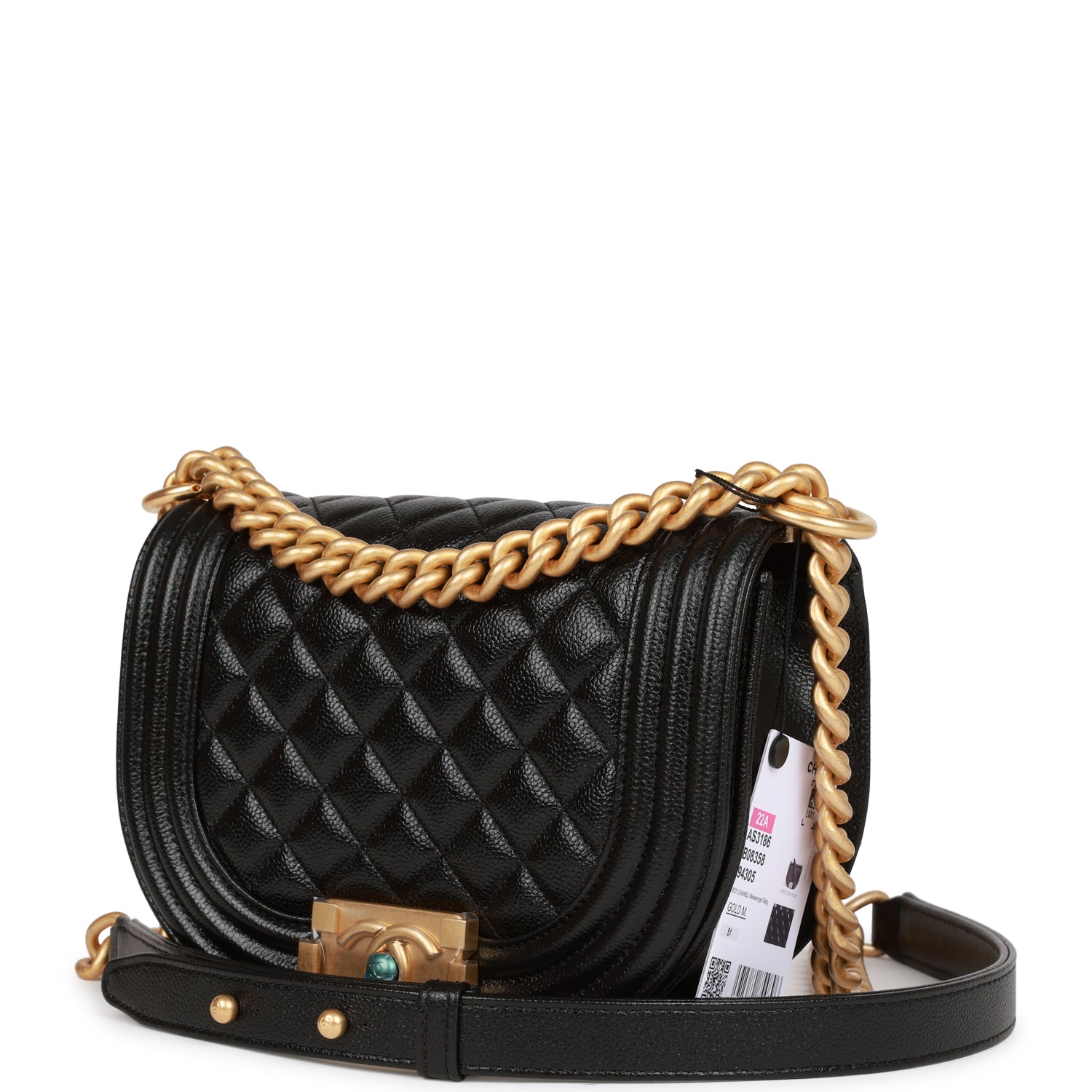 Chanel Small Boy Messenger Bag Black Caviar Antique Gold Hardware