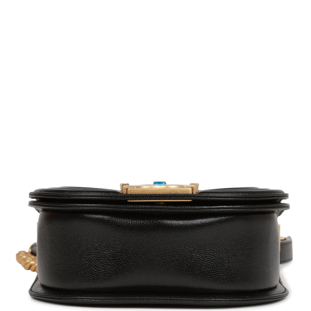 Chanel Small Boy Messenger Bag Black Caviar Antique Gold Hardware