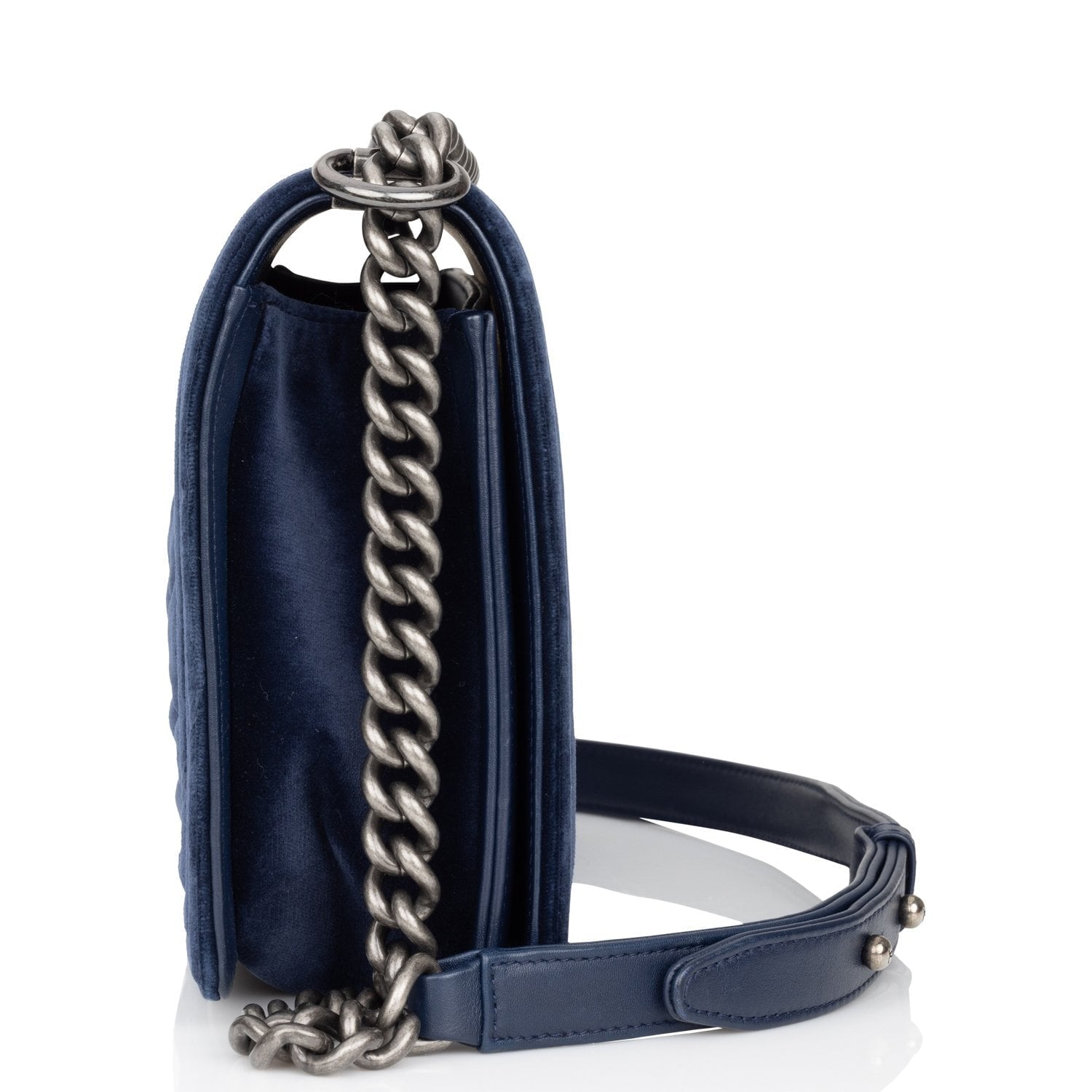 Pre-owned Chanel Large Boy Bag Blue Velvet Ruthenium Hardware