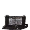 Pre-owned Chanel Small Boy Bag Black Suede and Silver Python Silver Hardware