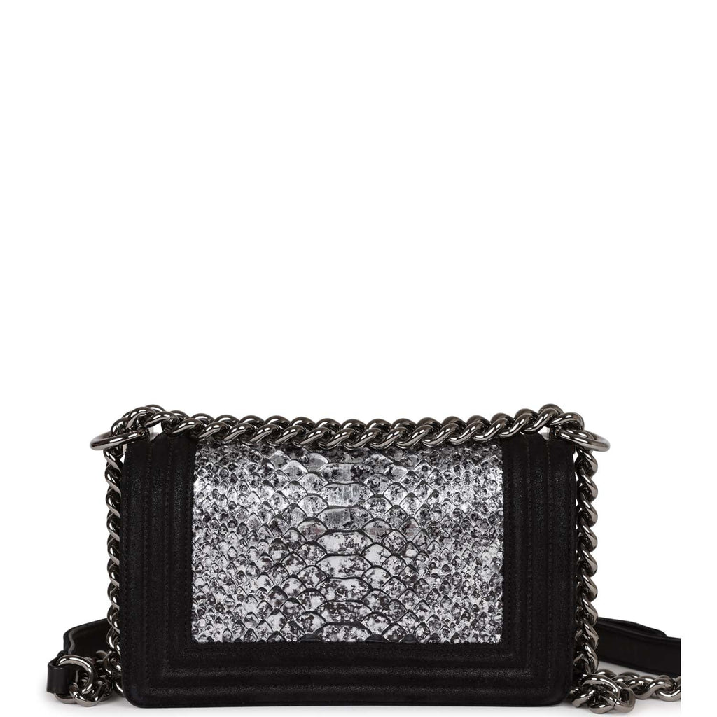 Pre-owned Chanel Small Boy Bag Black Suede and Silver Python Silver Hardware