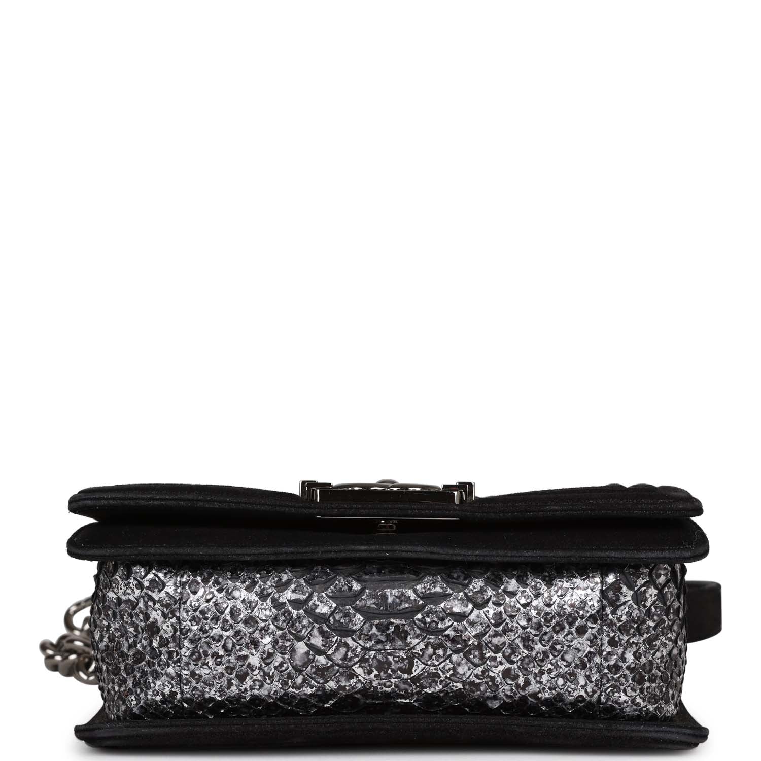 Pre-owned Chanel Small Boy Bag Black Suede and Silver Python Silver Hardware
