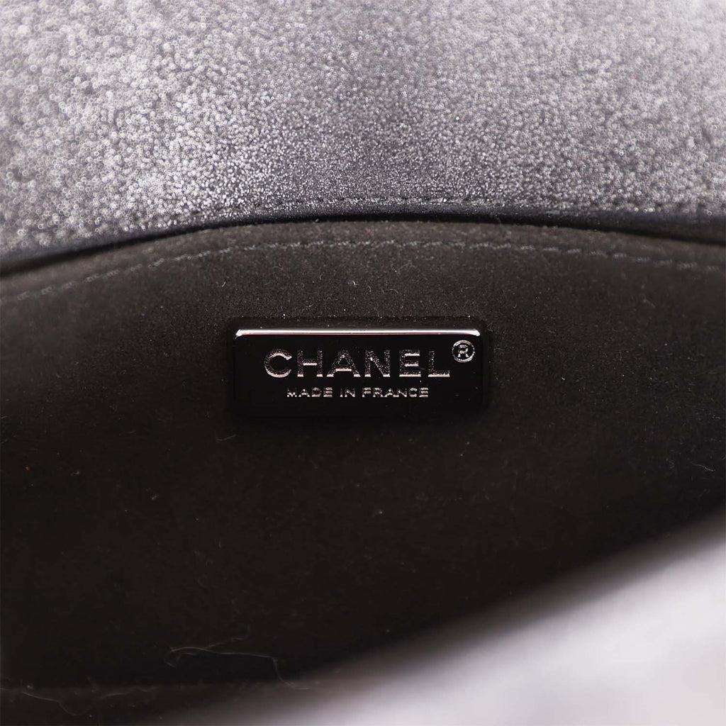 Pre-owned Chanel Small Boy Bag Black Suede and Silver Python Silver Hardware