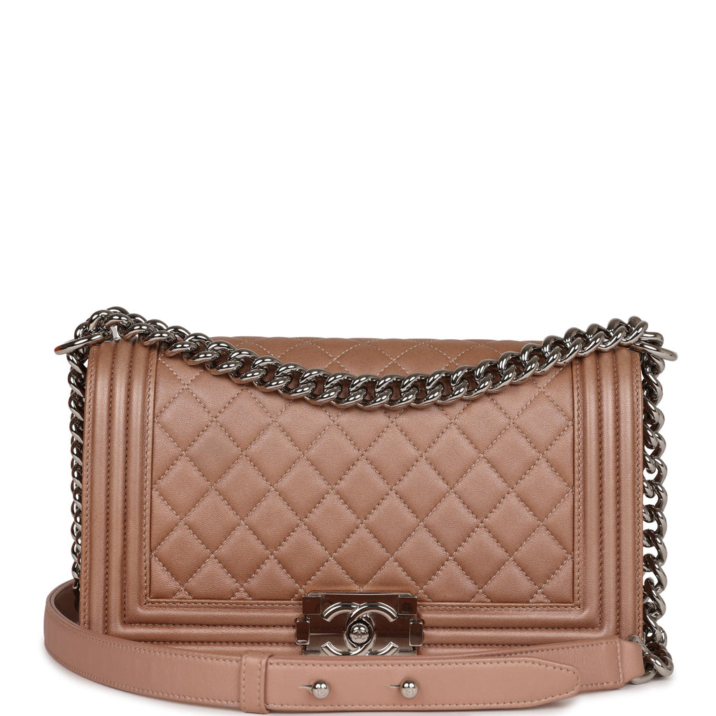 Pre-owned Chanel Medium Boy Bag Metallic Rose Gold Lambskin Silver Hardware