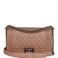 Pre-owned Chanel Medium Boy Bag Metallic Rose Gold Lambskin Silver Hardware