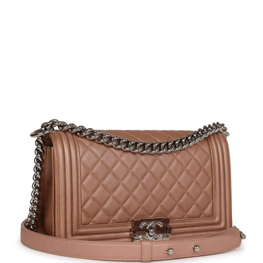 Pre-owned Chanel Medium Boy Bag Metallic Rose Gold Lambskin Silver Hardware
