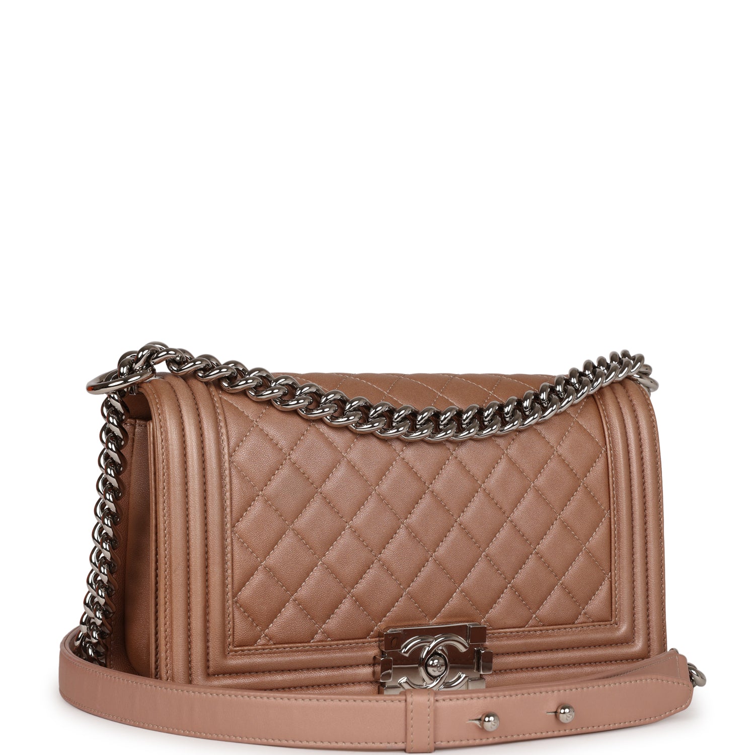 Pre-owned Chanel Medium Boy Bag Metallic Rose Gold Lambskin Silver Hardware