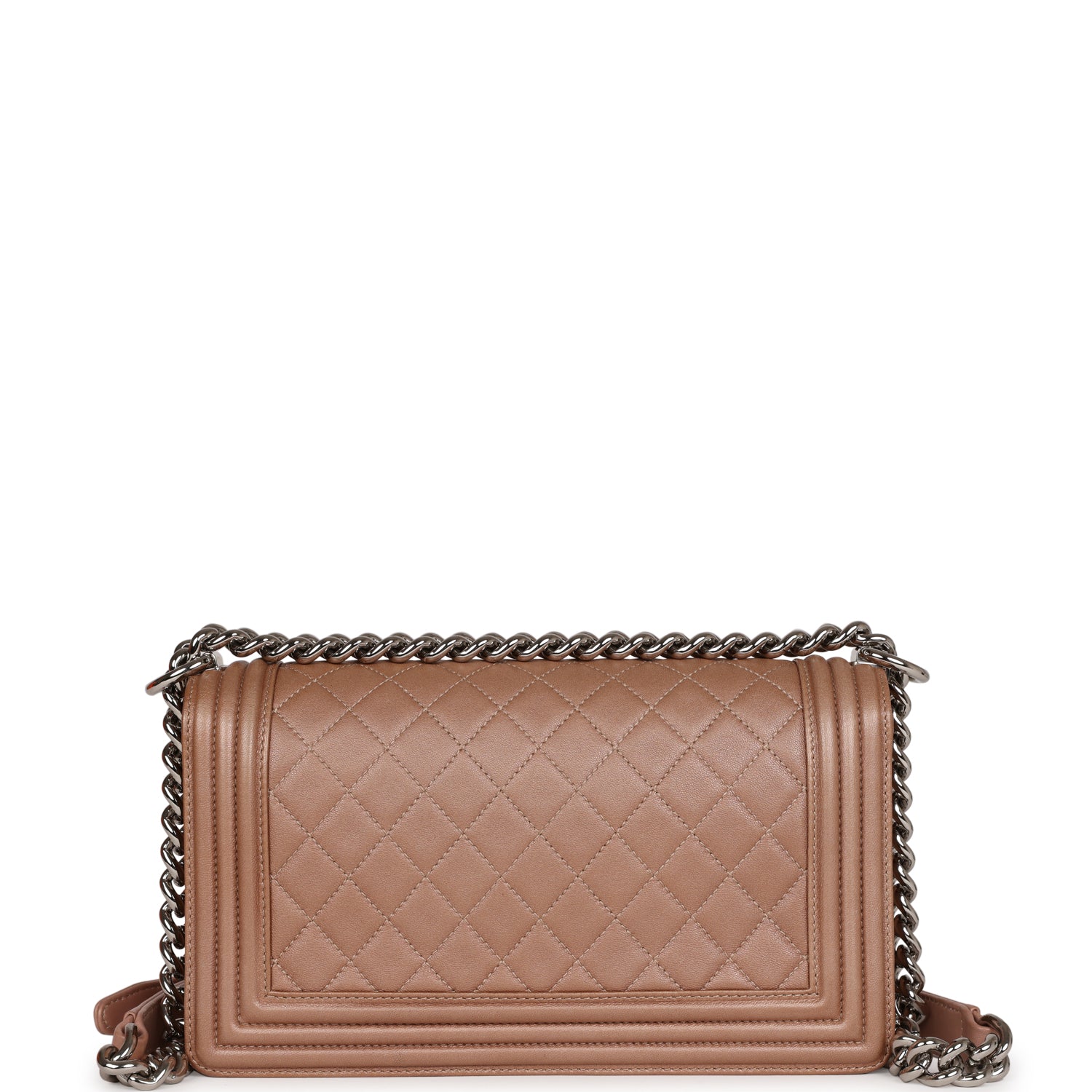 Pre-owned Chanel Medium Boy Bag Metallic Rose Gold Lambskin Silver Hardware