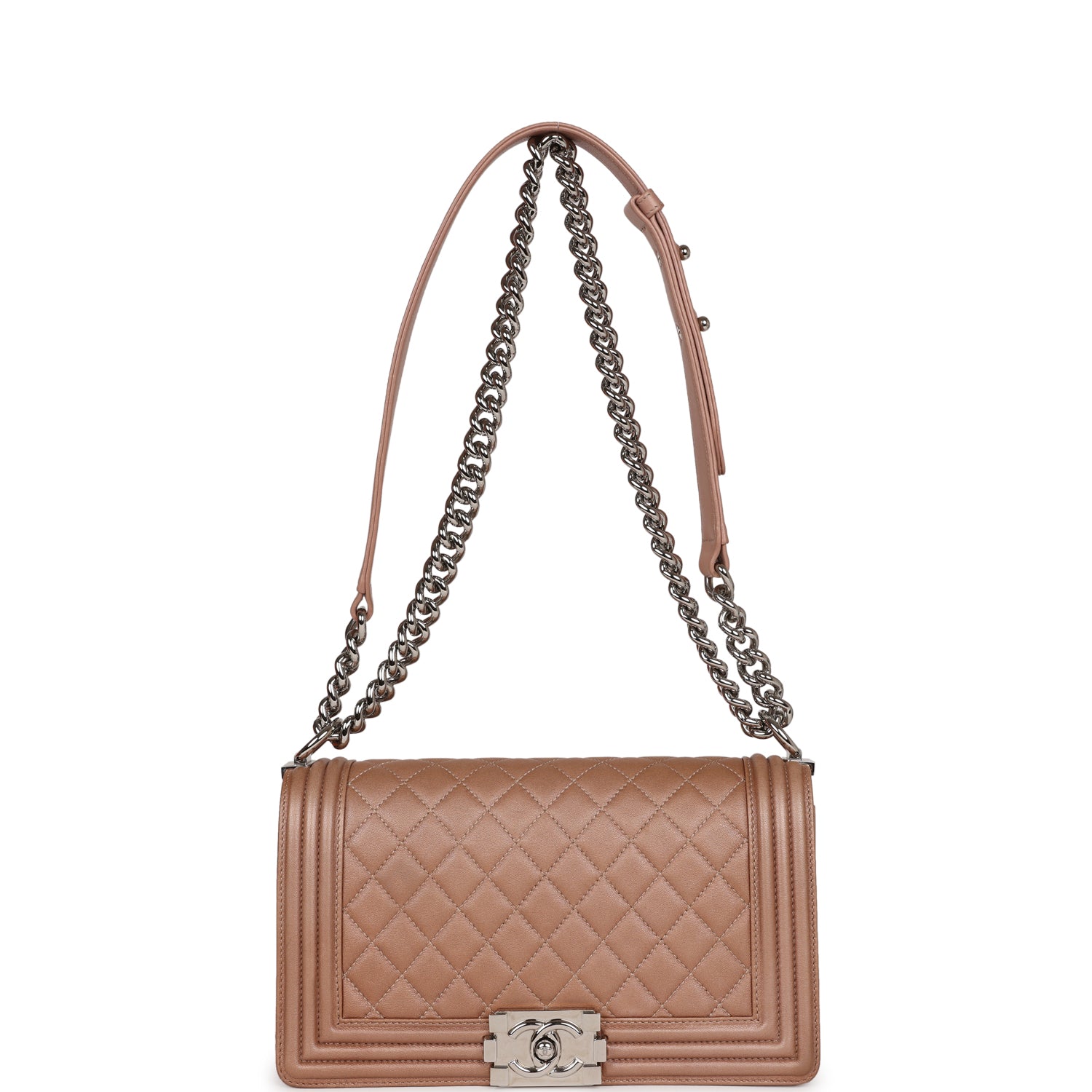 Pre-owned Chanel Medium Boy Bag Metallic Rose Gold Lambskin Silver Hardware