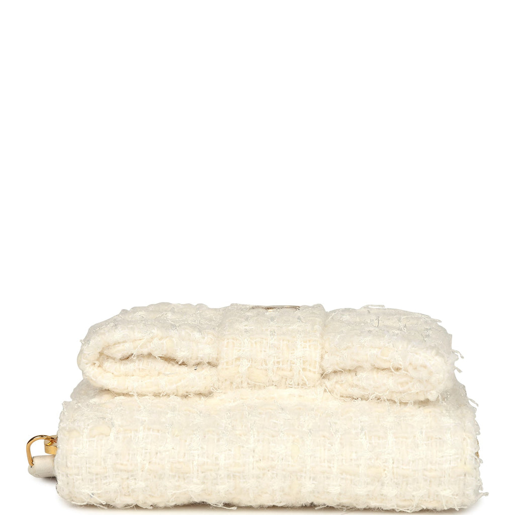 Chanel VIP Wallet on Chain WOC Bow White Tweed Gold Hardware